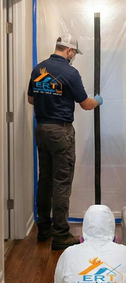 Plastic containment barrier during mold remediation project in Charlotte NC