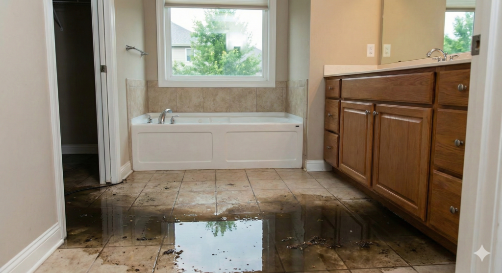 Bathroom with water damage and flooding